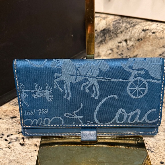 Coach Handbags - Coach Blue checkbook or money Wallet with Horse and Carriage Design